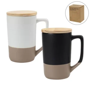 Two-toned Ceramic Mugs with Clay Bottom Bamboo Lid